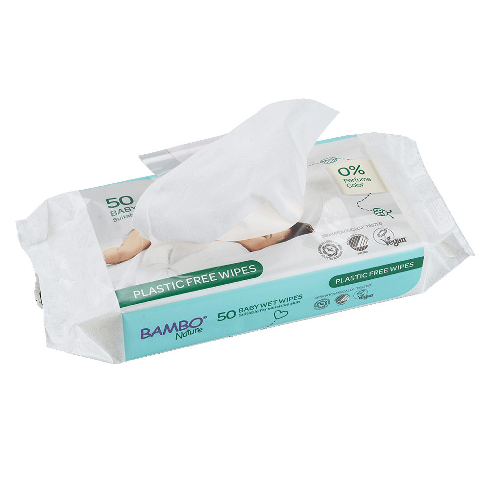 Vlažni čistilni robčki brez plastike, 50 kom