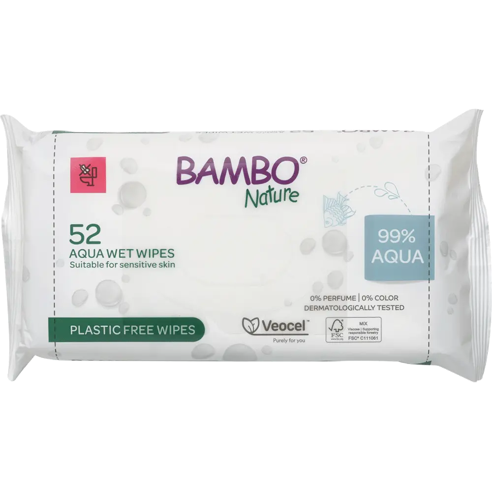 Vlažni čistilni robčki Aqua Bambo Nature, 52 kom