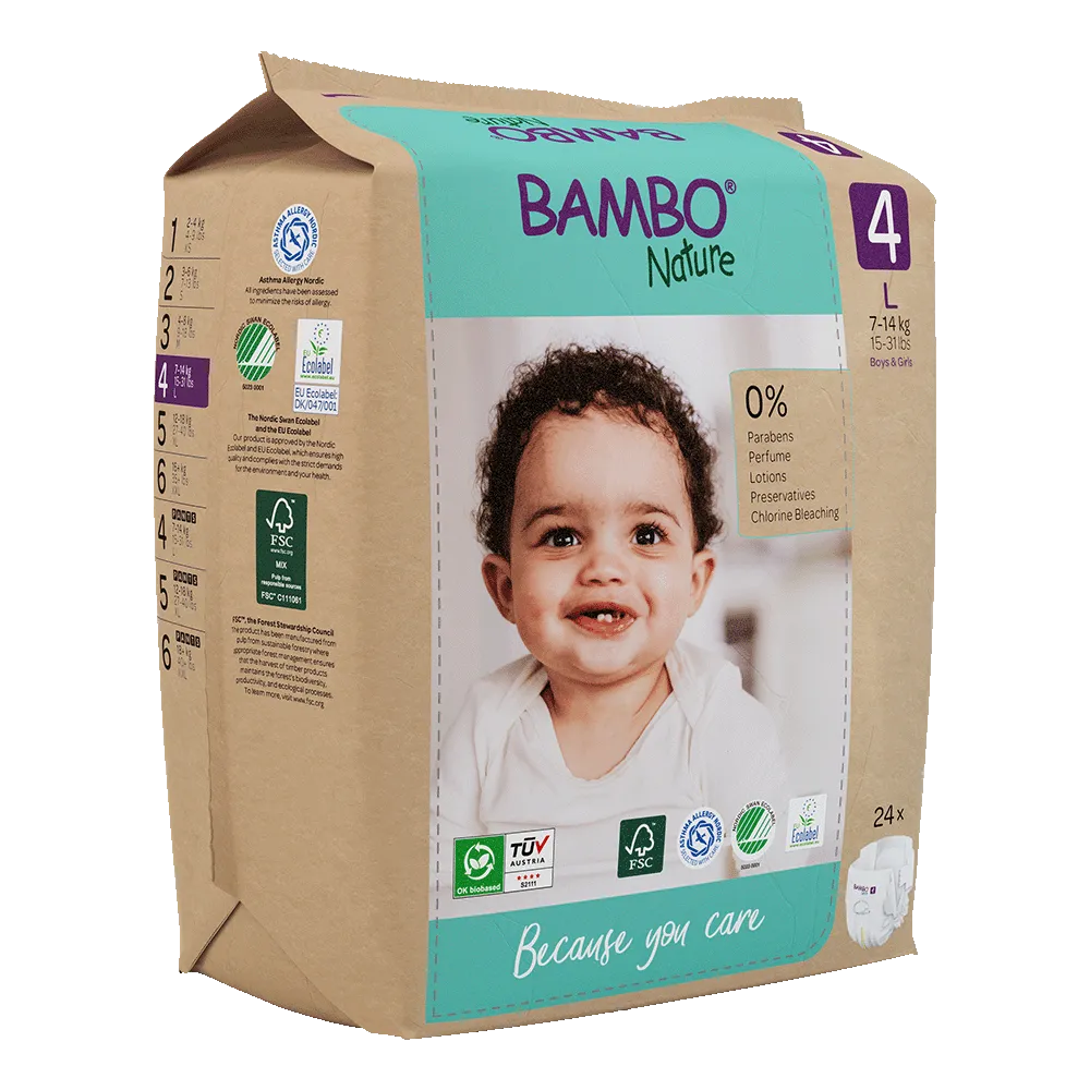 Družinski paket Bambo Nature velikost 4 (7-14 kg), 144 kom